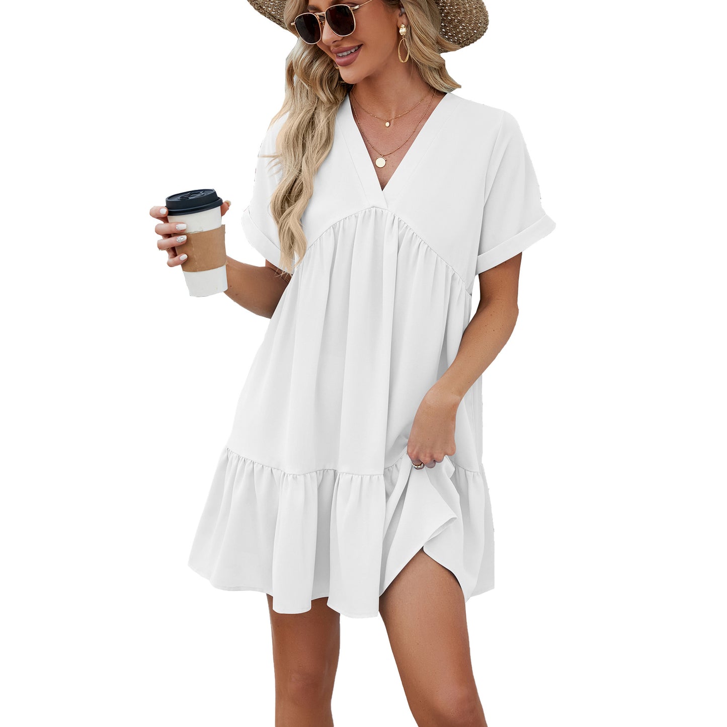 Casual Women's Solid Color Loose Pleated Dress