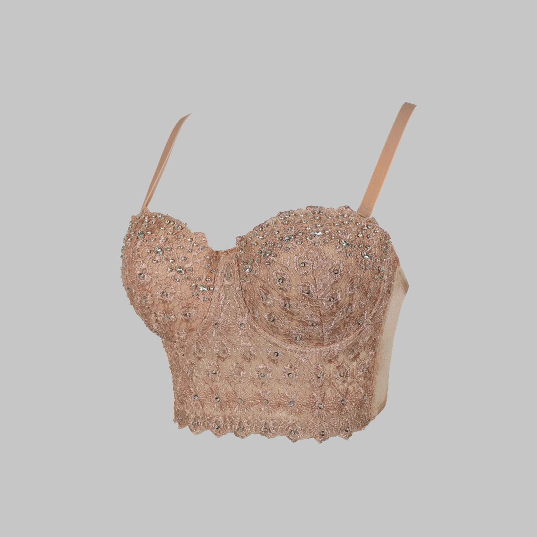 Strap Bra One-piece Embroidery Light Diamond Tops