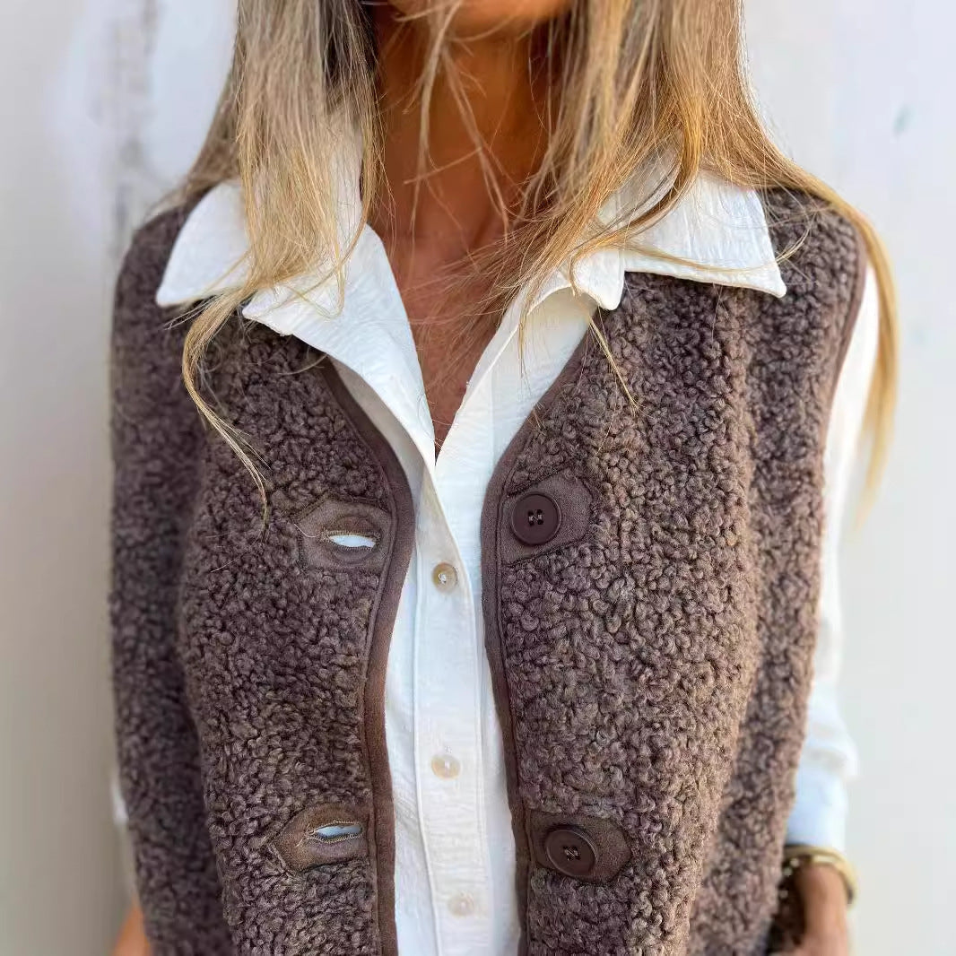 Elegant Innovative Slouchy Creative Fleece Button Women's Vest