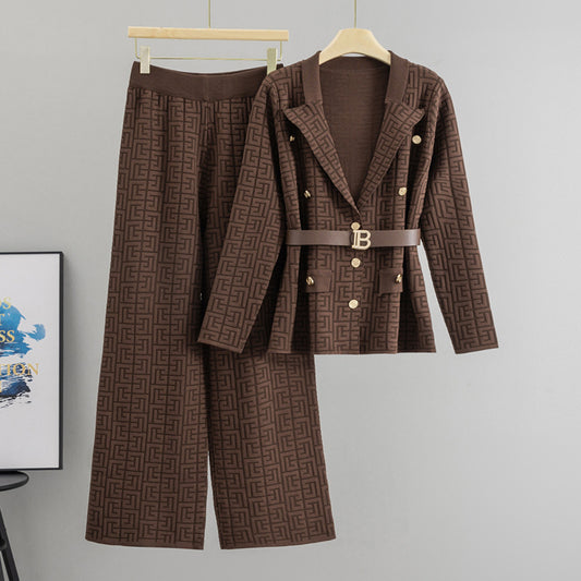 Women's Collar Knitting Graceful Fashionable Loose Two-piece Suits