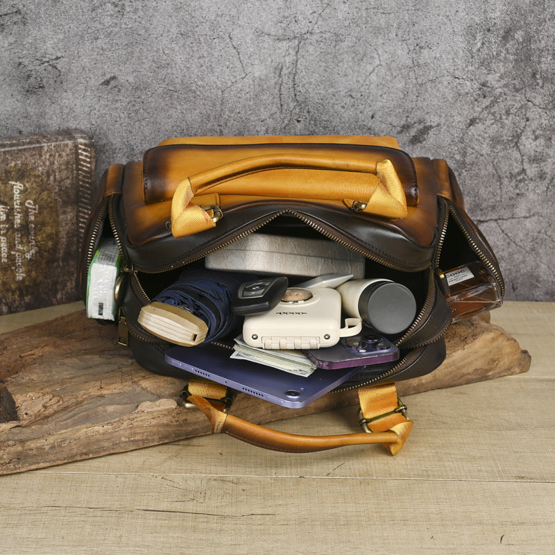 Women's First Layer Cowhide Large Capacity Handmade Brushed Crossbody Bags