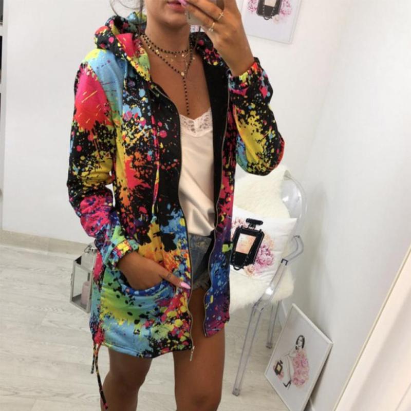 Women's Loose-fitting Printed Hooded Mid-length Long Sleeve Women's Sweater, Sweater
