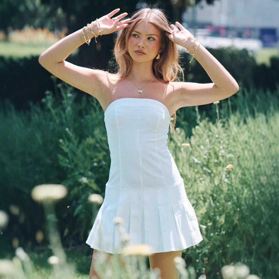 Women's Chest Summer Strapless Pleated Slim Fit Elegant Skirts