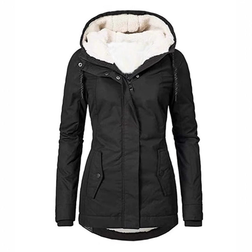 Casual Solid Color Mid-length Commuter Fleece Padded Female Charge Coats