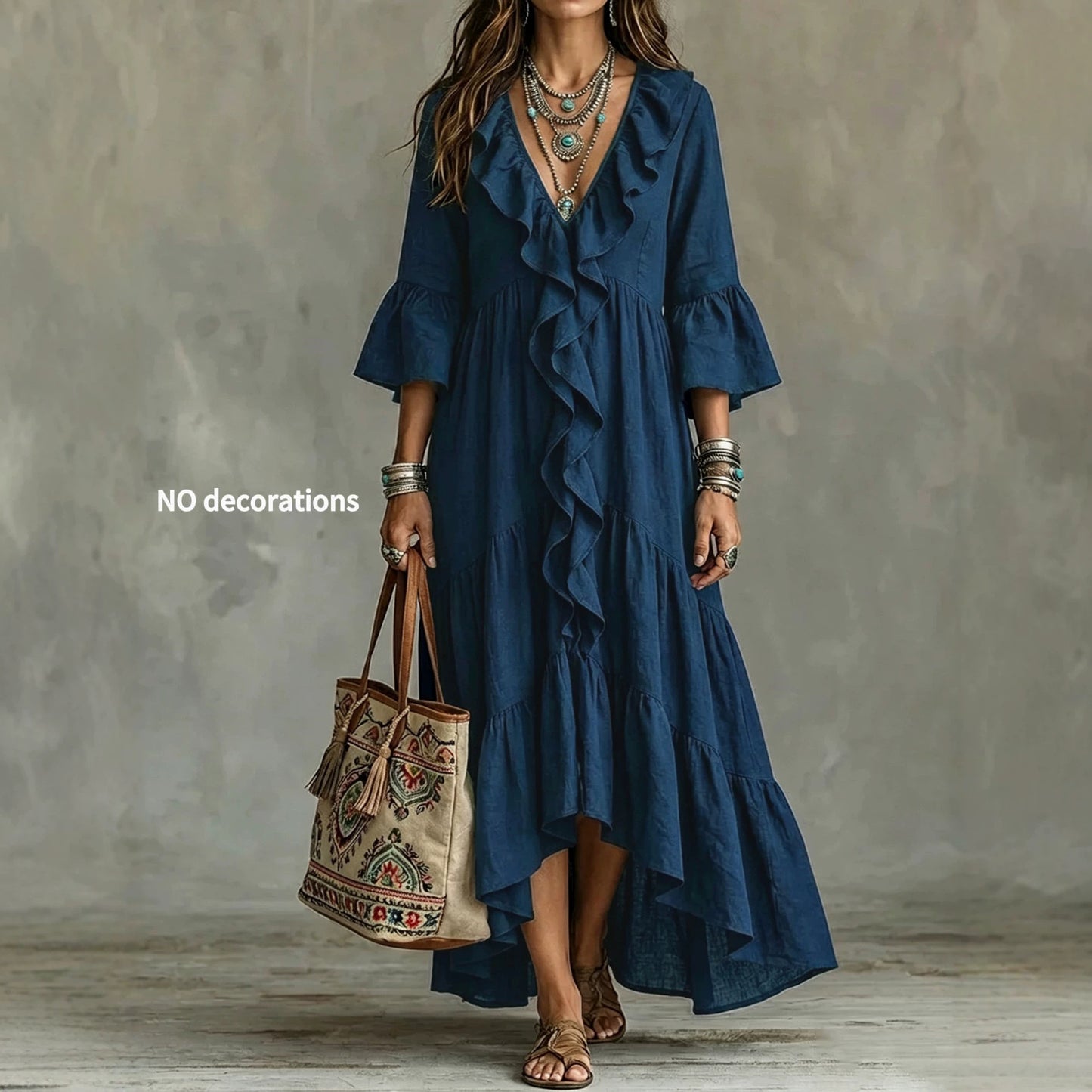 Autumn Casual Flare Sleeve Ruffled Vintage Dress