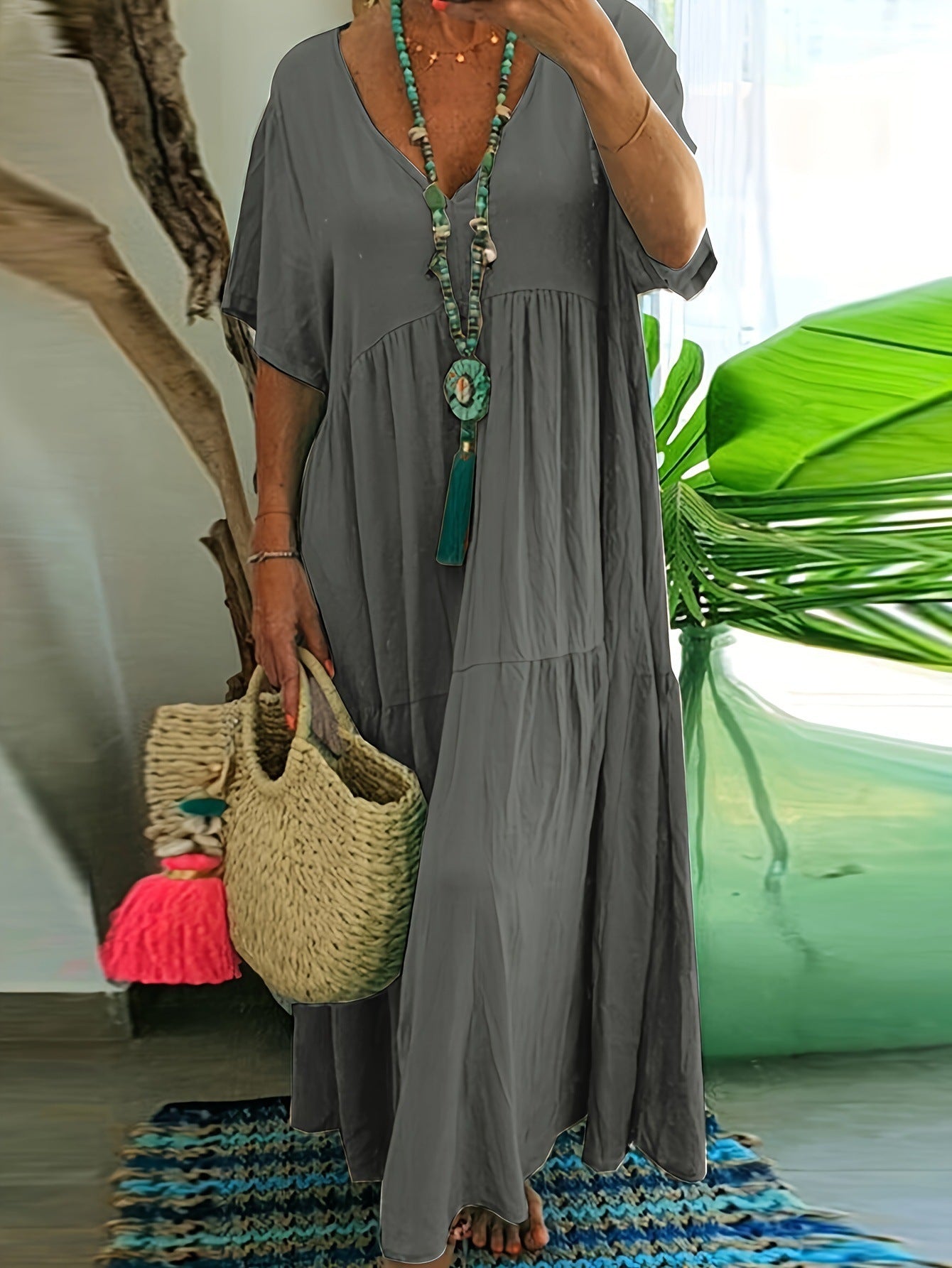 Women's Solid Color Loose Sleeve Large Swing Shorts