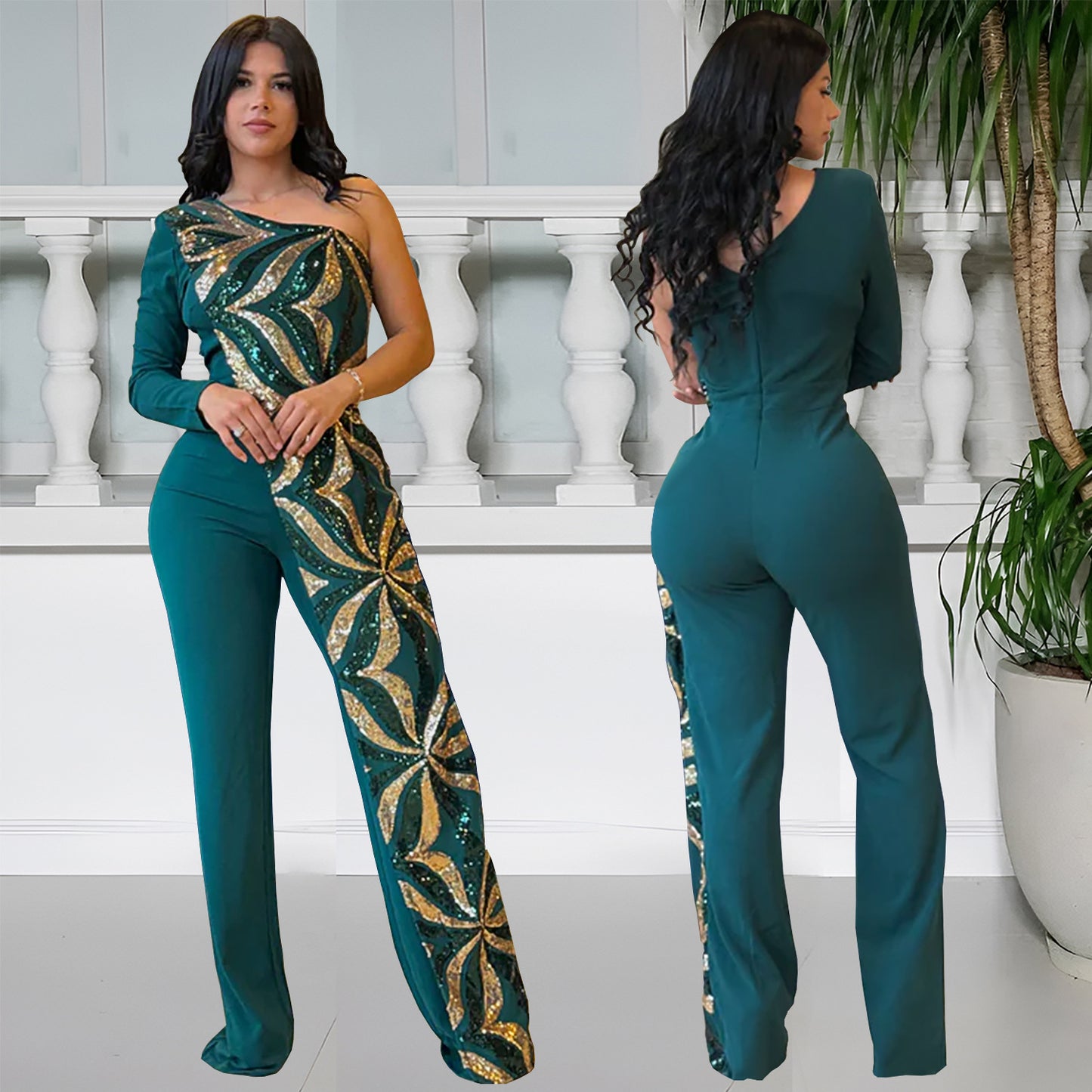 Women's Fashion Wear Elegant One Shoulder Bead Jumpsuits