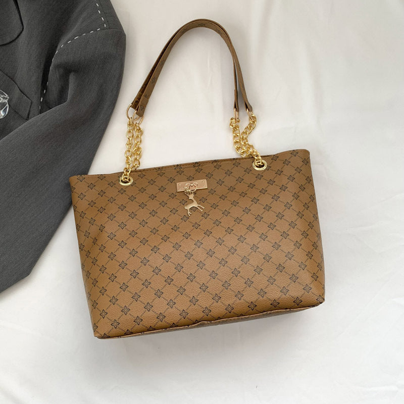 Women's Retro Commuter Texture Chain One Spring Tote Bags