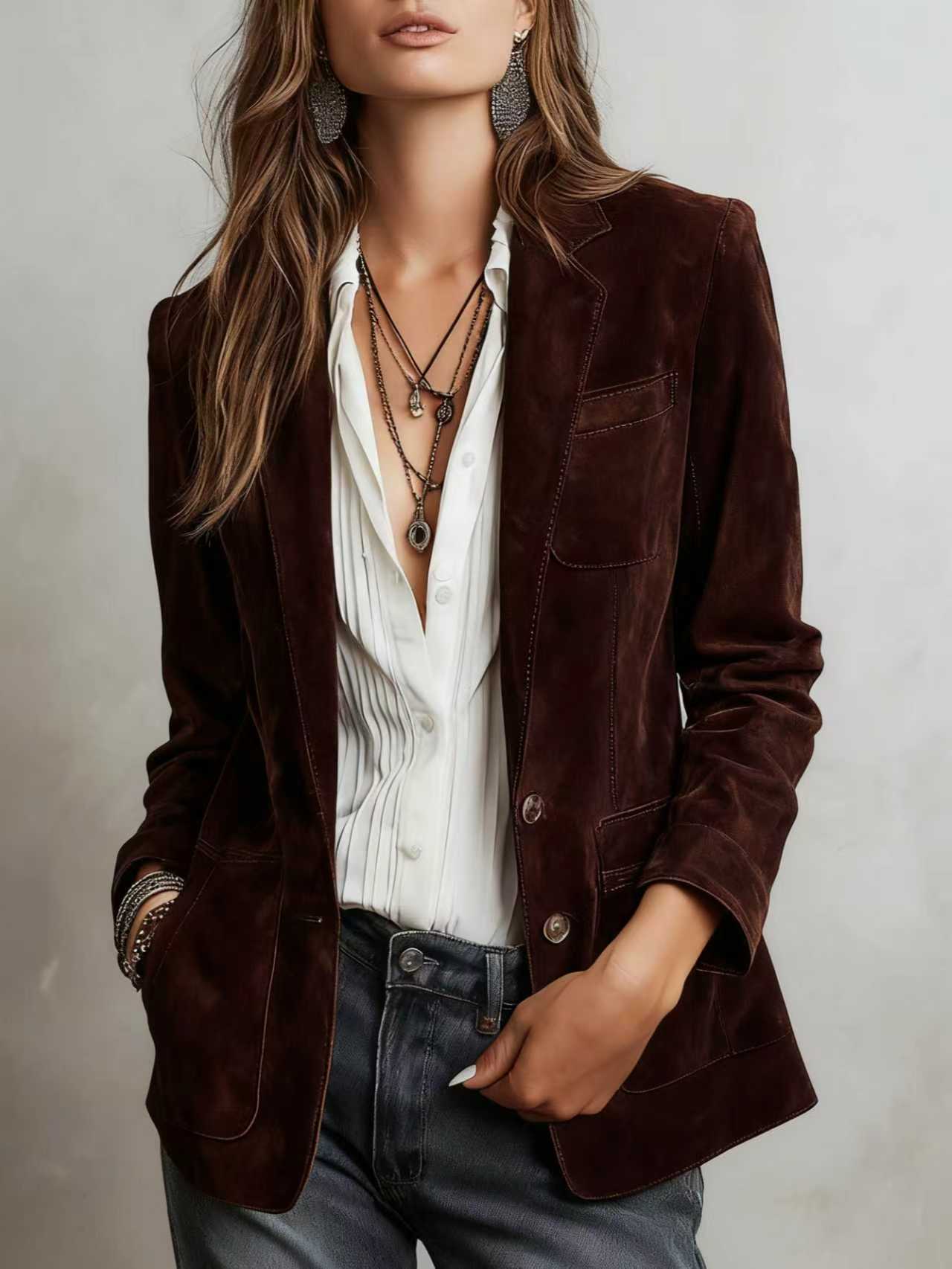 Women's Elegance Retro Suede Single-breasted Including The Blazers