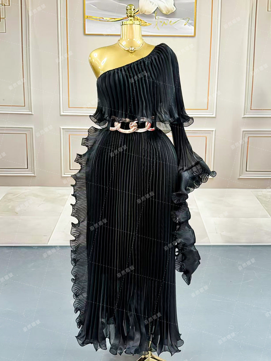 Women's Large Pleated Dress Long Light Luxury Dresses