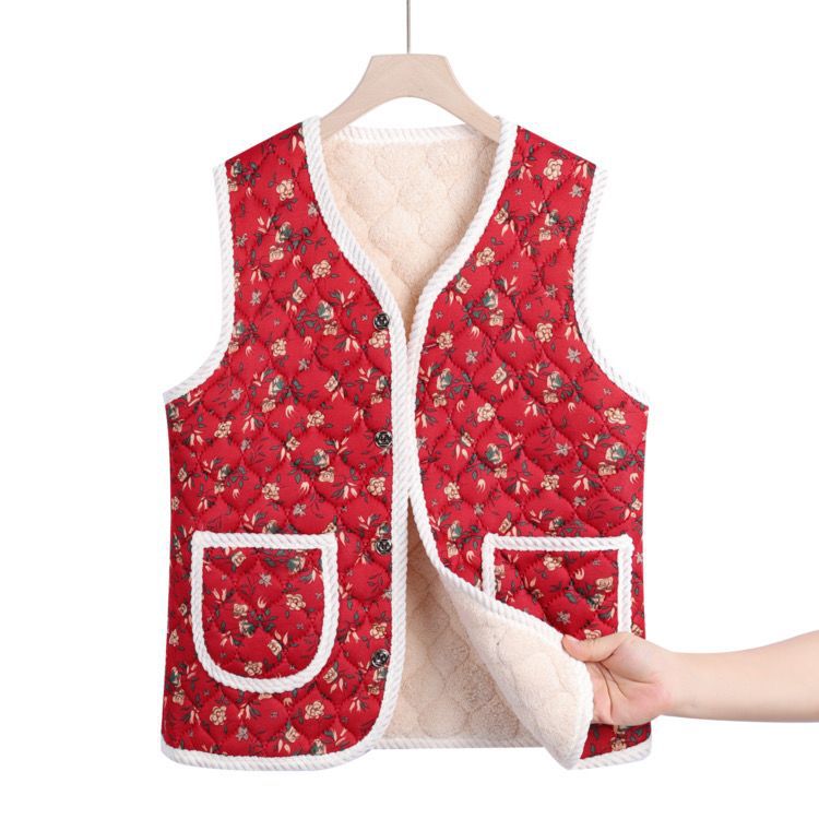 Women's Mother's Fleece Lined Padded Pattern Warm Women's Vest