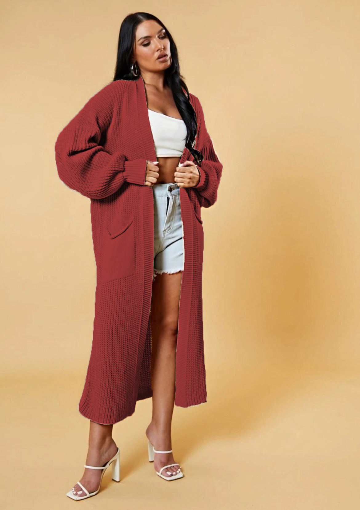Women's Loose Solid Color Long Pocket Oversized Knitwear