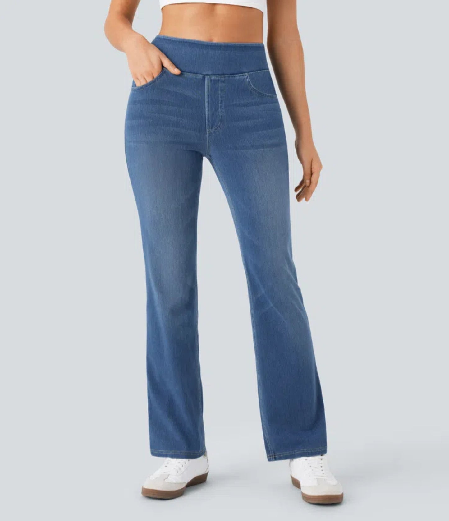 Women's Washed High Waist Straight Stretch Slim Fit Draped Jeans
