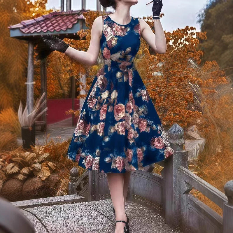 Women's Summer Retro Hepburn Style Fashion Sleeveless Dress