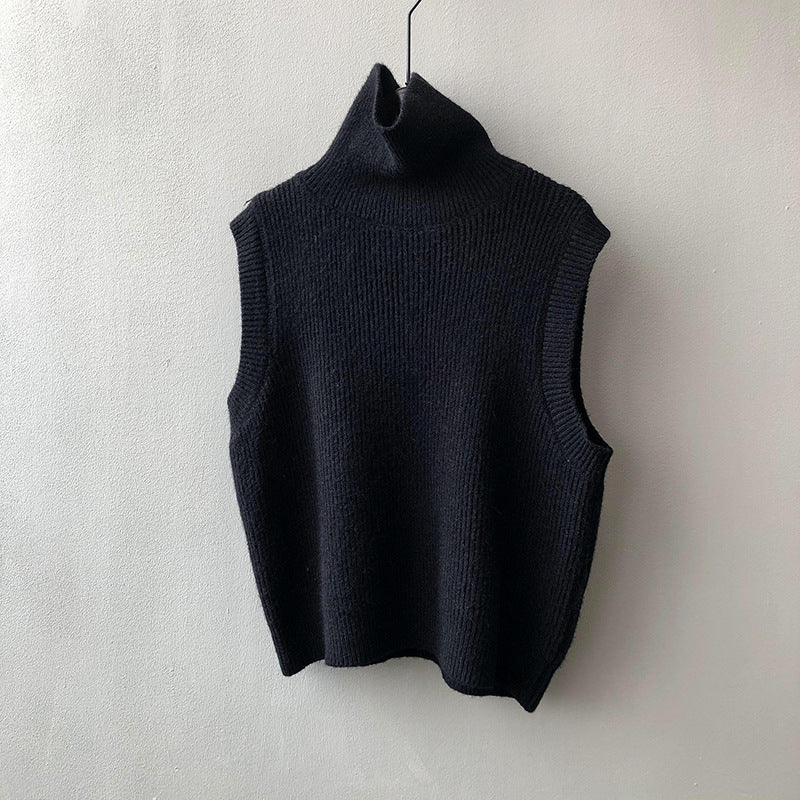 Women's Knitting Waistcoat Turtleneck Solid Color Sleeveless Vests