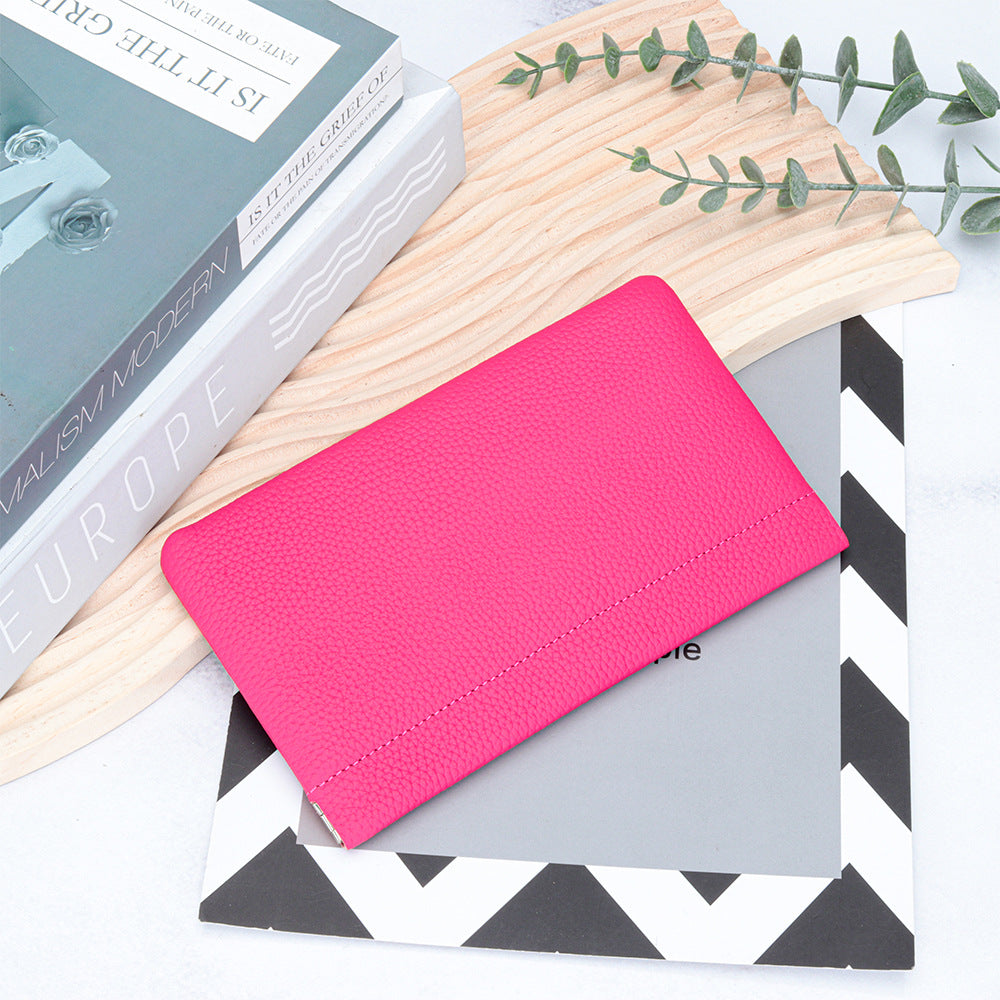 First Layer Cowhide Lady's Simple Long Automatic Closure Ladies Wallets