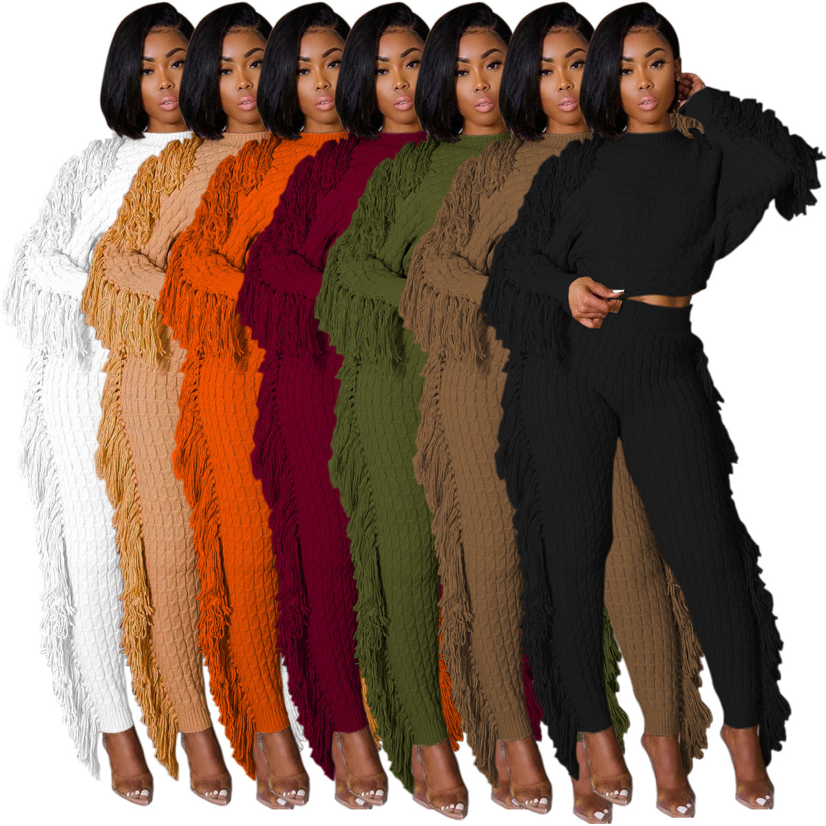 Women's Casual Solid Color Knitted Long Sleeve Suits