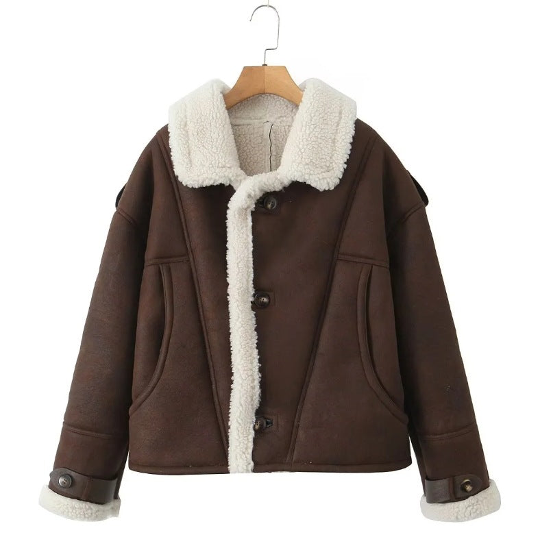 Women's Colors Fur Integrated Lamb Wool Thick Coats