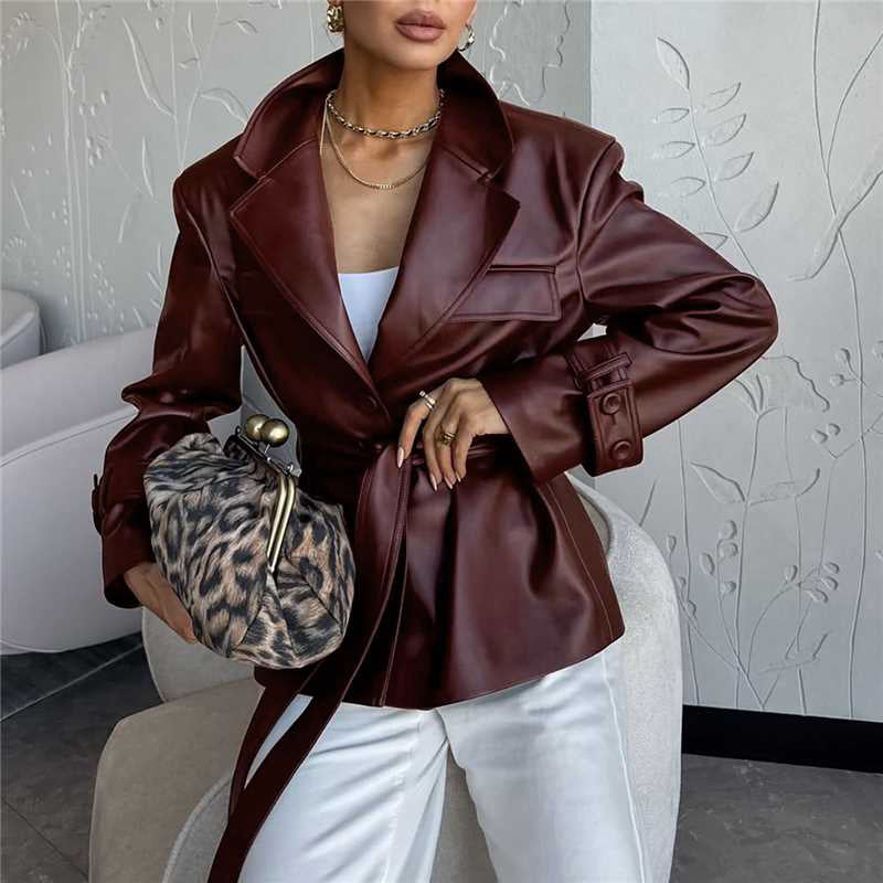 Women's Autumn Long-sleeved Leather Fashion Temperament Blazers