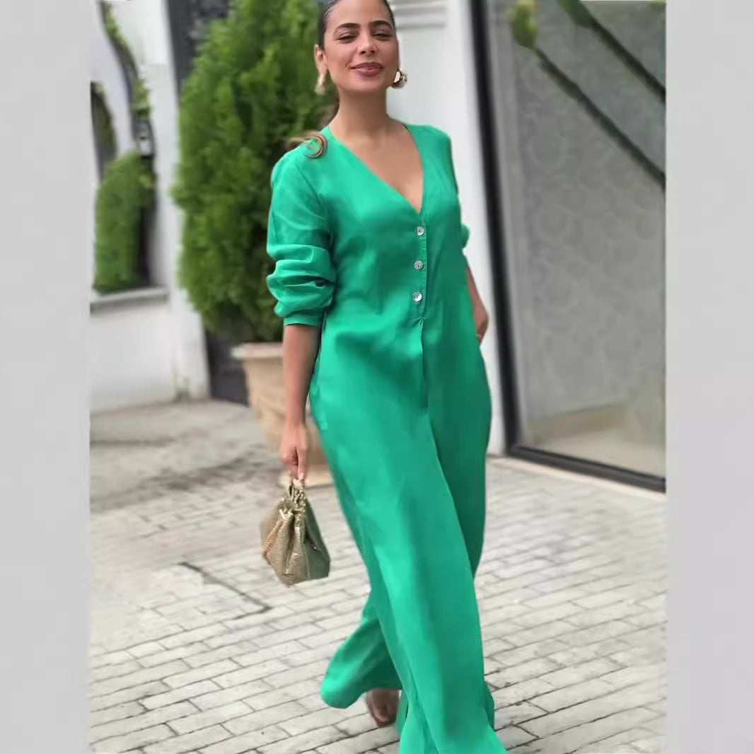 Women's Summer Solid Color Long Sleeve Sexy Fashion Jumpsuits
