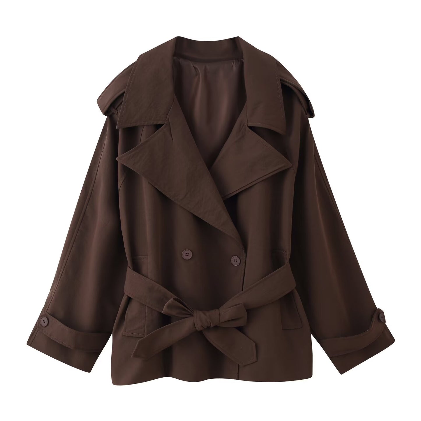 Women's Breasted Waist Trimming Lace Up Double-breasted Coats