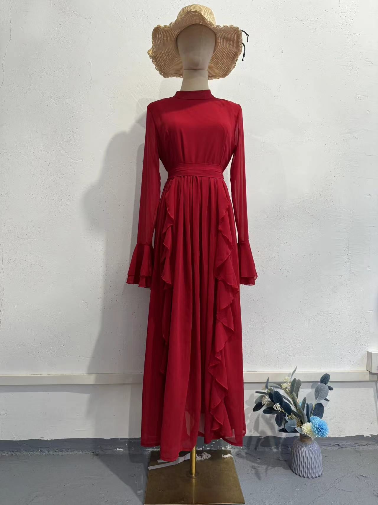 Autumn Chiffon Agaric Shape Patchwork Elegant Half Dresses