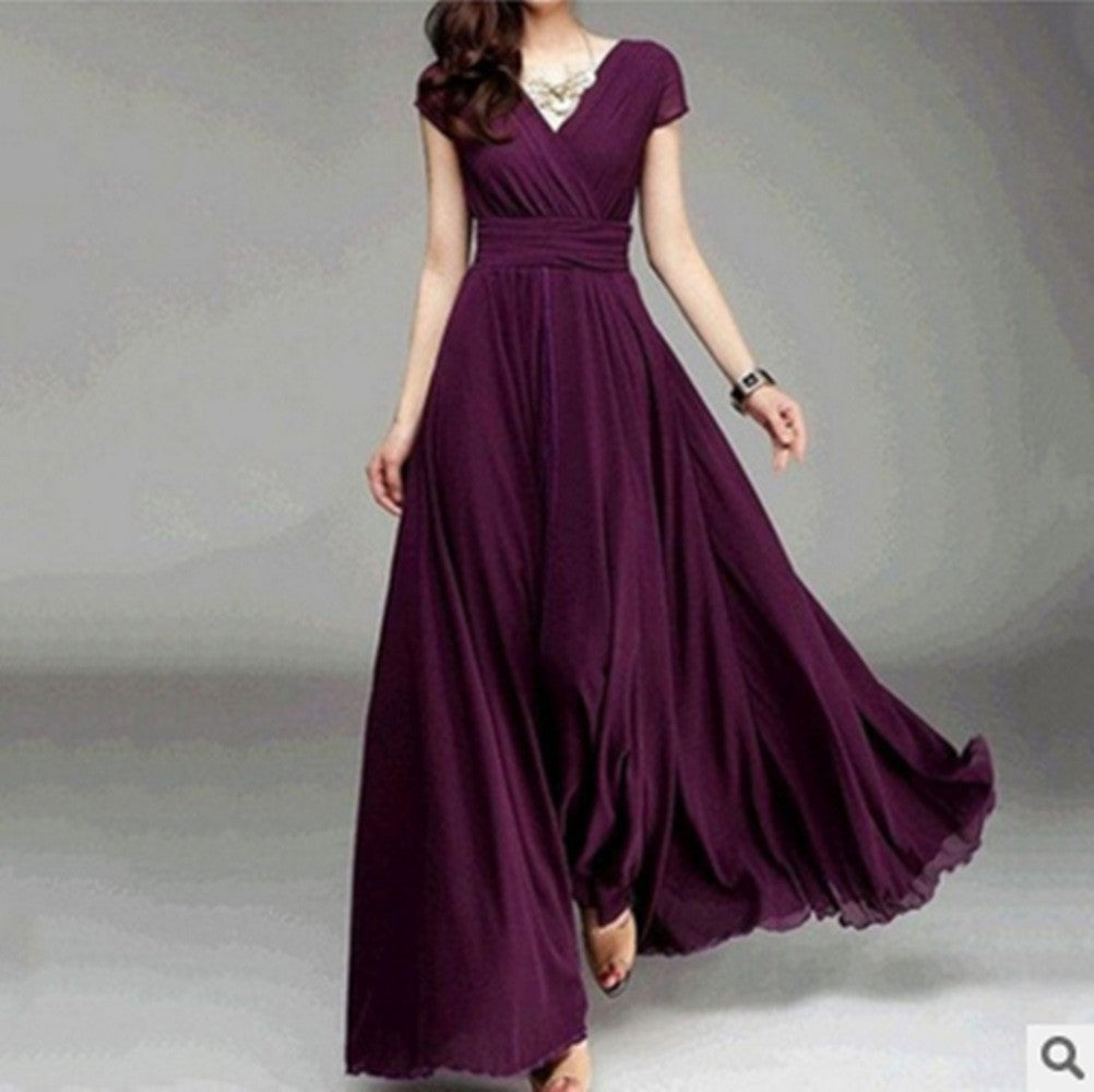 Sleeve Bohemian Chiffon Waist Dress Gown Dresses