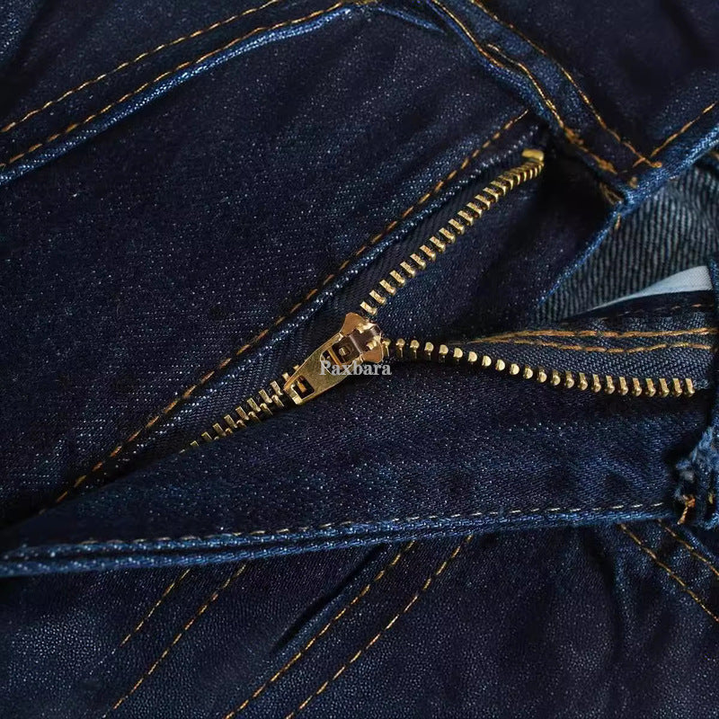 Women's Contrast Color Line High Waist Denim Jeans