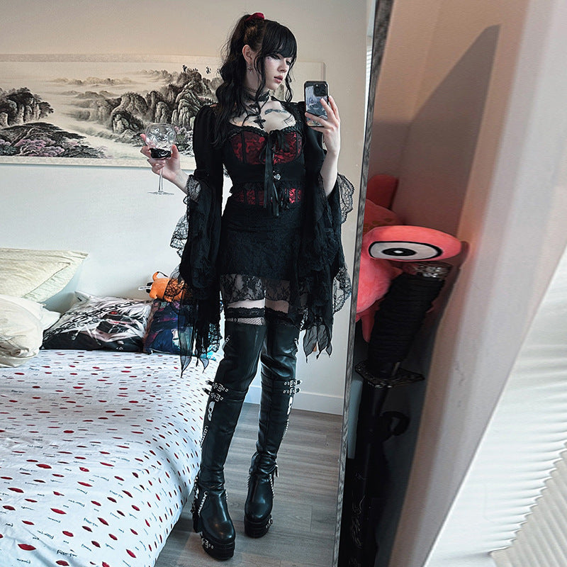 Women's Dark Goth Style Irregular Waistcoat Lace Blouses