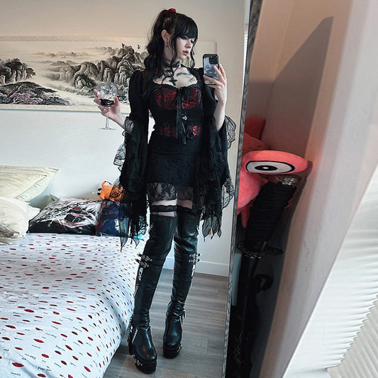 Women's Dark Goth Style Irregular Waistcoat Lace Blouses