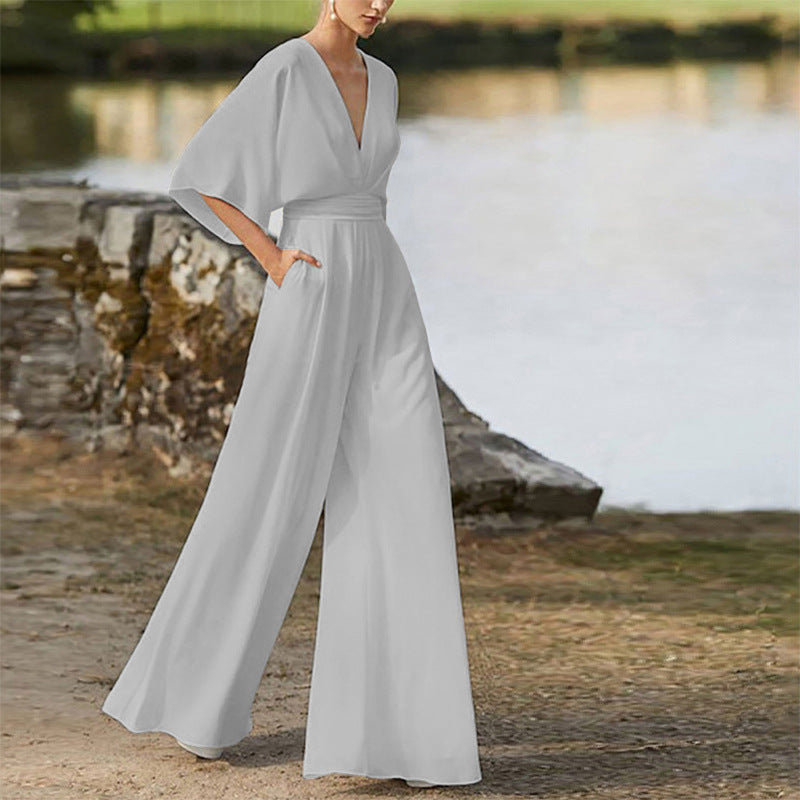 Women's Dress Deep V High Waist Wide Jumpsuits