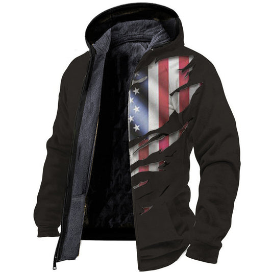 Men's Winter Hooded Printed Versatile Loose Veet Coats