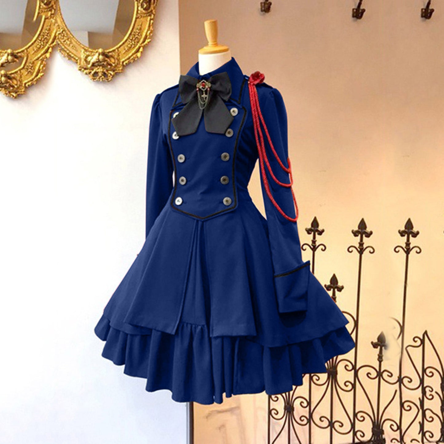 Renaissance Vintage Bow Long Sleeve Ruffled Dress Dresses