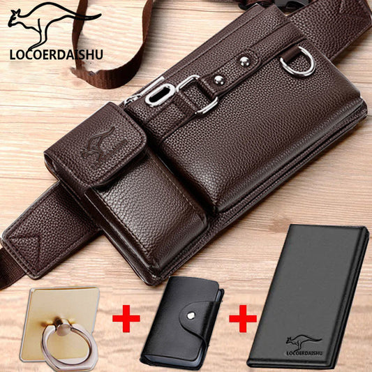 Men's Leather Texture Waterproof Trendy Large Capacity Men's Waist Packs