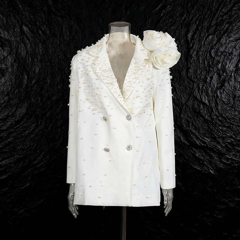 Luxury Style High-grade Beaded Three-dimensional Flower Blazers