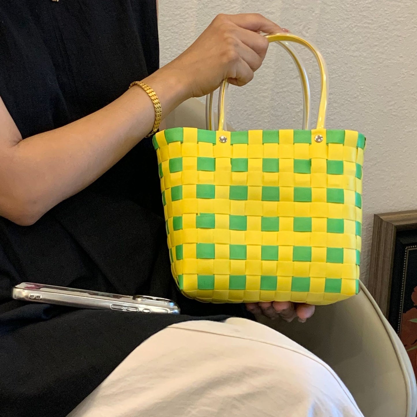 Women's Source Hand-woven Hand-held Vegetable Basket Beach Handbags