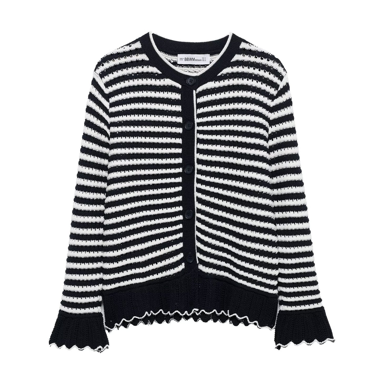 Women's Spring Street Fashion Laminated Decoration Striped Knitwear