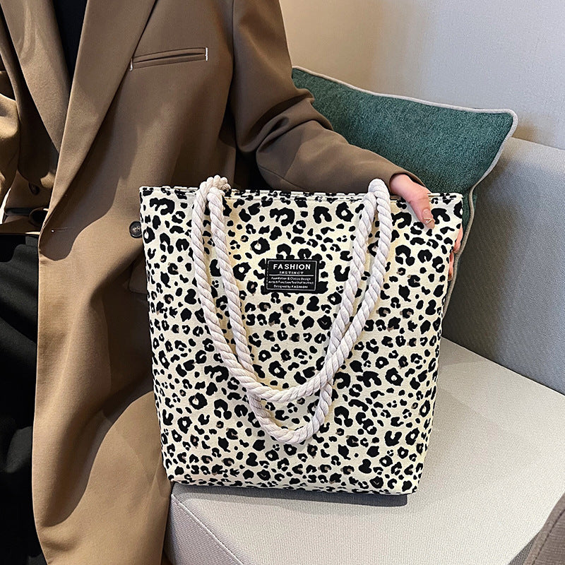 Canvas Autumn Vintage Leopard Print Schoolgirl Shoulder Bags