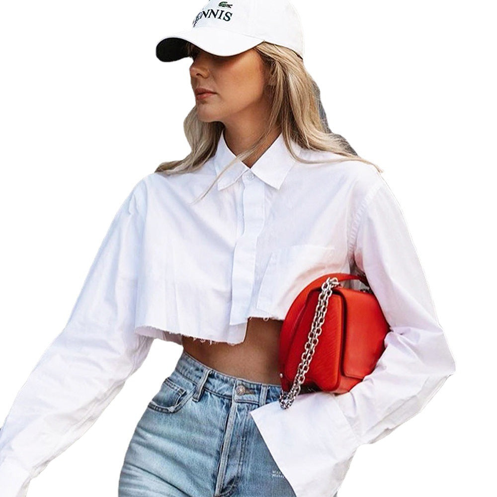Women's Autumn Commuter Long Sleeve Design Sense Niche White Shirt Tops