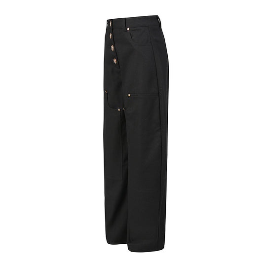 Women's Model Style Fashion Casual Button Rivet Design High Waist Pants
