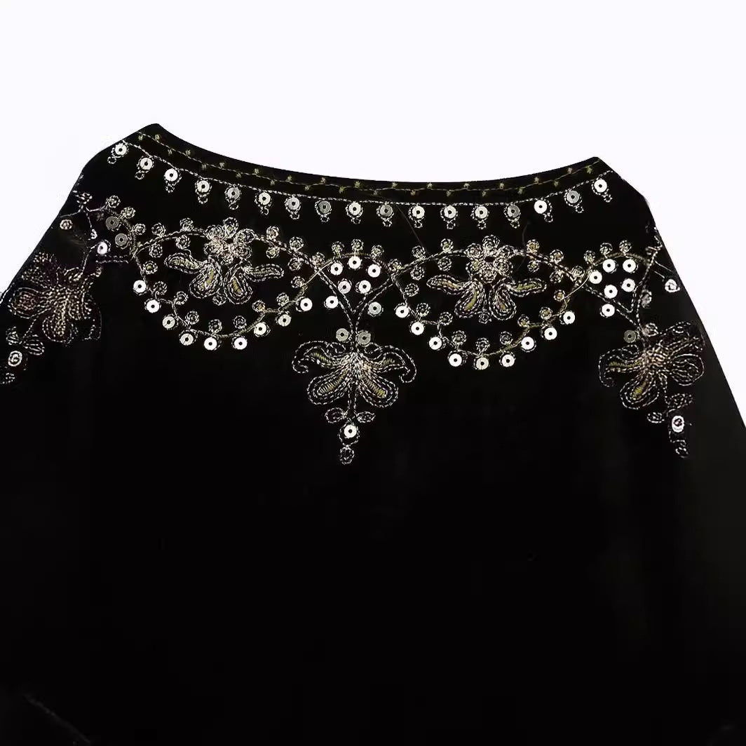 Women's Retro Fashion Casual Embroidered Veet Tops