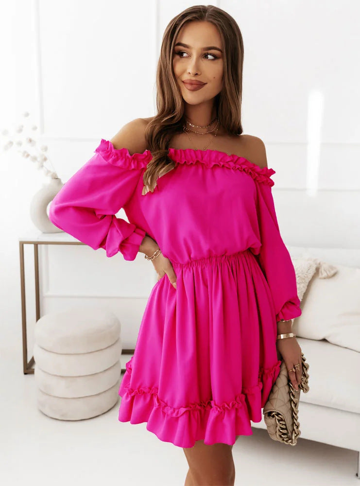 Women's Fashion Casual Solid Color Waist Dress