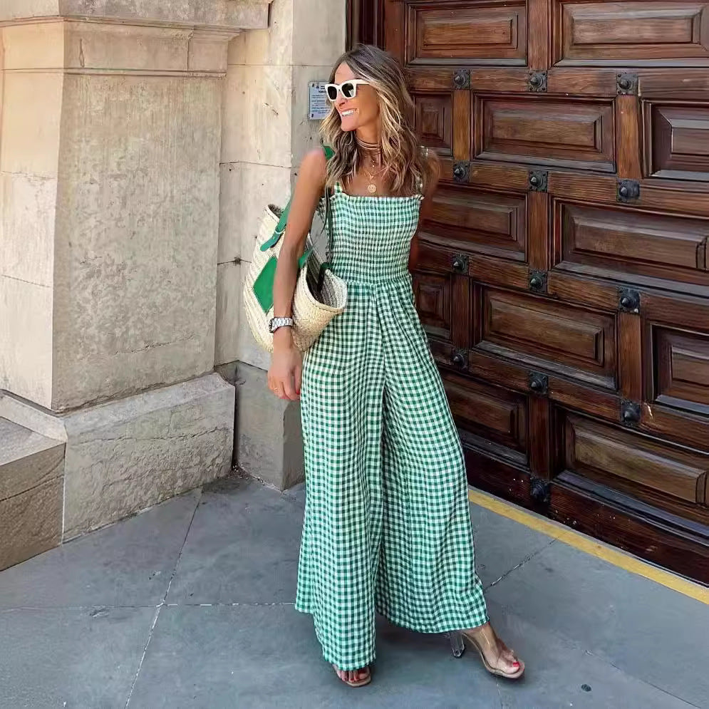 Women's Summer Elegant Trousers Plaid Casual Jumpsuits