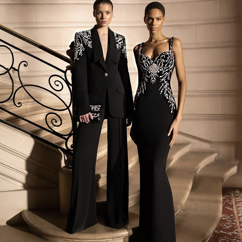 Elegant Graceful Suspender Dress Beaded Slim Stretch Bandage Dresses