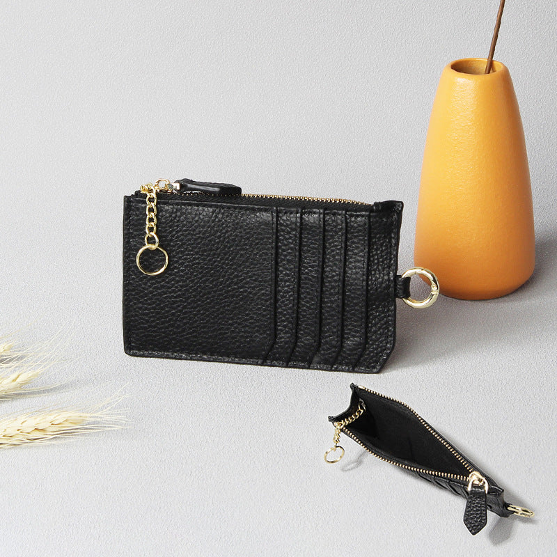 Leather Zipper First Layer Cowhide Compact Card Holder