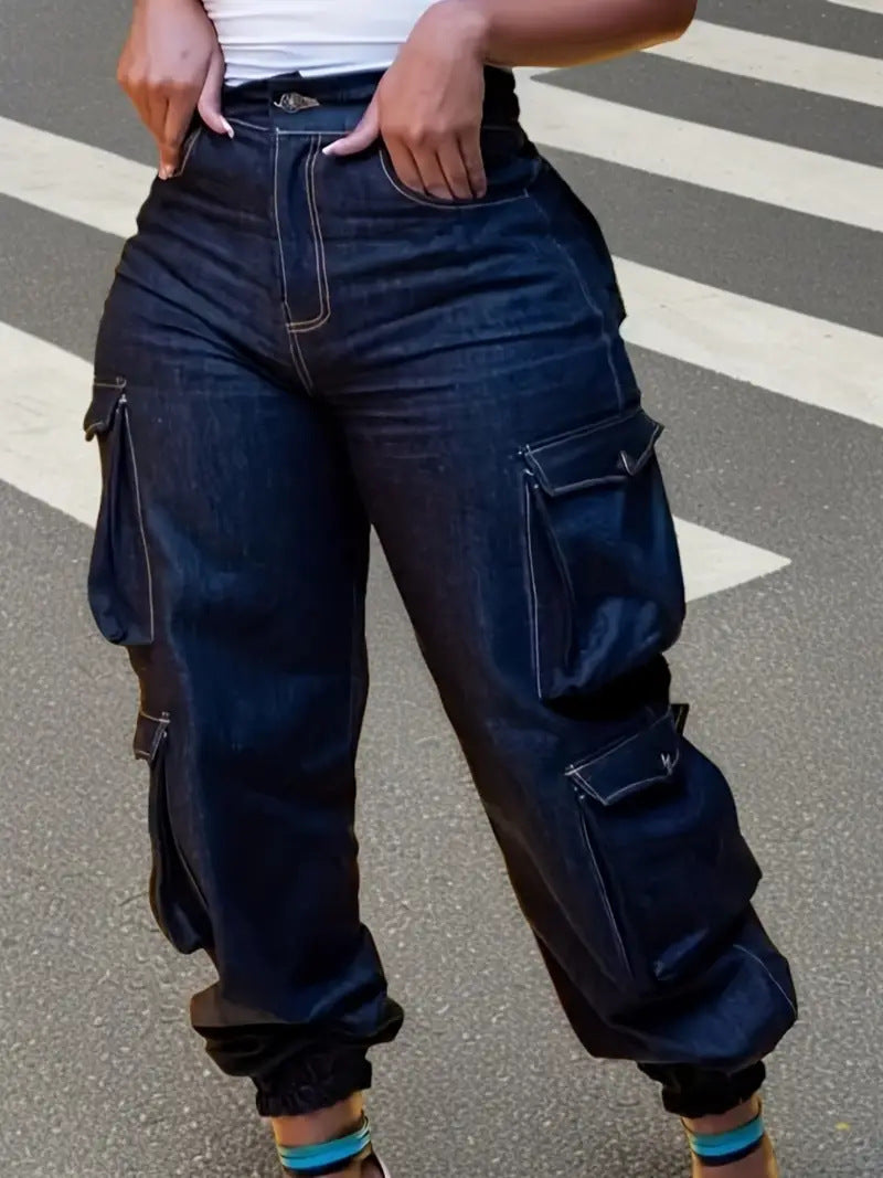 Women's High Waist Stretch Denim Trousers Pants