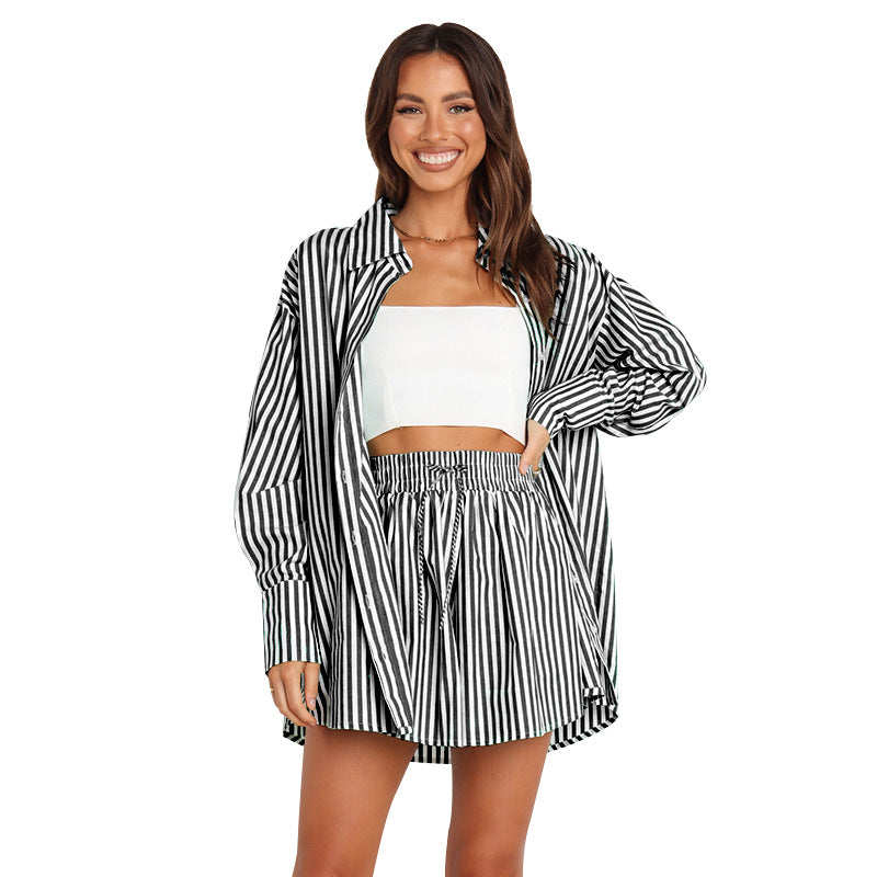 Women's Commute Casual Fashion Shirt Striped Long Suits