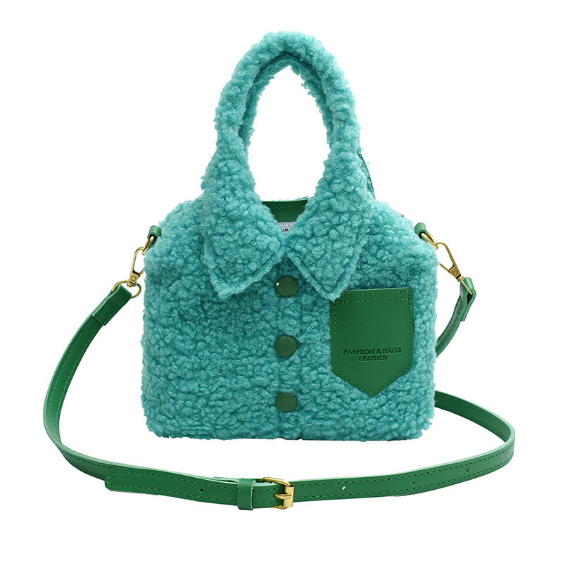 Women's Lamb Wool Candy Color Stitching Clothes Bags