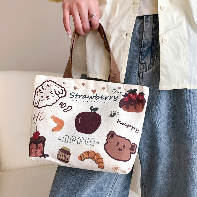 Women's Cute Cartoon Canvas Tutorial Lunch Size Handbags