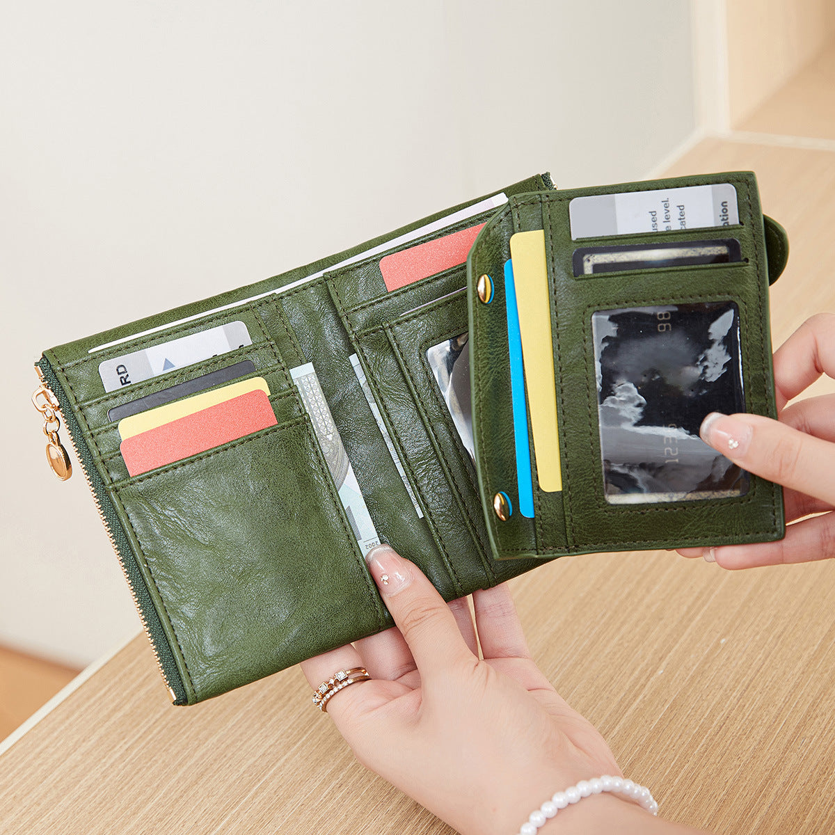 Women's Simple Trifold Double Zipper Short Ladies Wallets